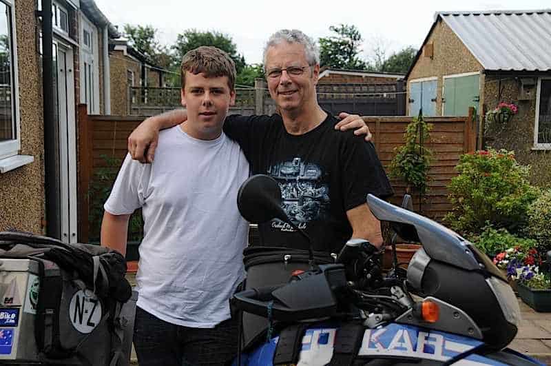 Kevin our London Saviour who arranged our bike storage & son Peter