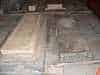 The crypt of Timur (left)and grandson Ulughbek in the room below that containing the stone. Note the marks where Timur's was ope