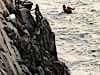 Divers cross the channel and then climb to the top